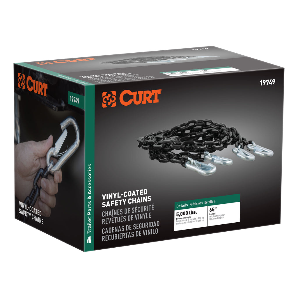 65" Safety Chains With 2 Snap Hooks Each (5000 Lbs Vinyl-Coated 2-Pack)