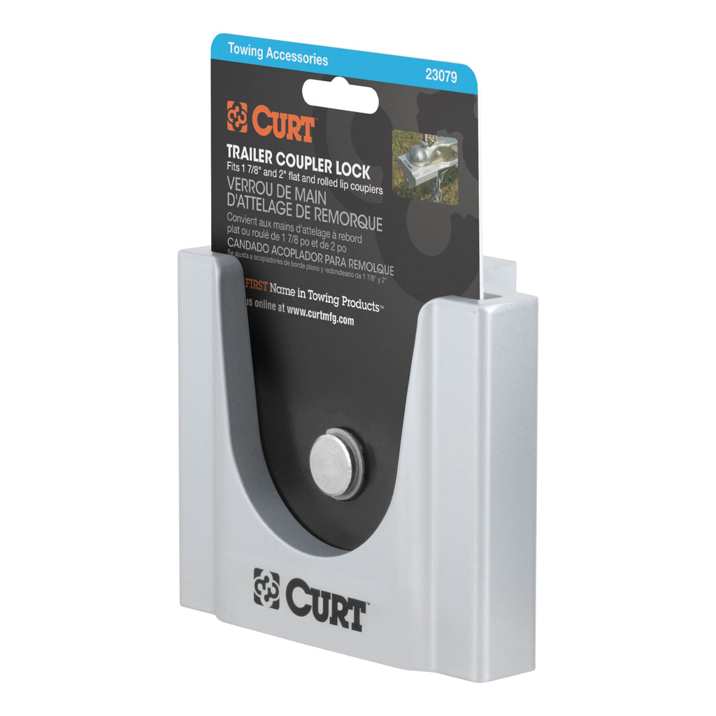 Trailer Coupler Lock Fits Most 2" 1-7/8" Couplers (Grey Aluminum)