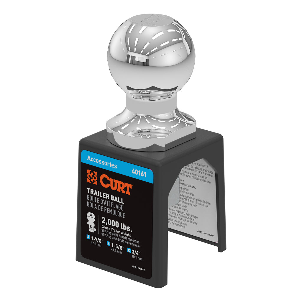 1-7/8" Trailer Ball (3/4" X 1-5/8" Shank 2000 Lbs. Chrome Packaged)