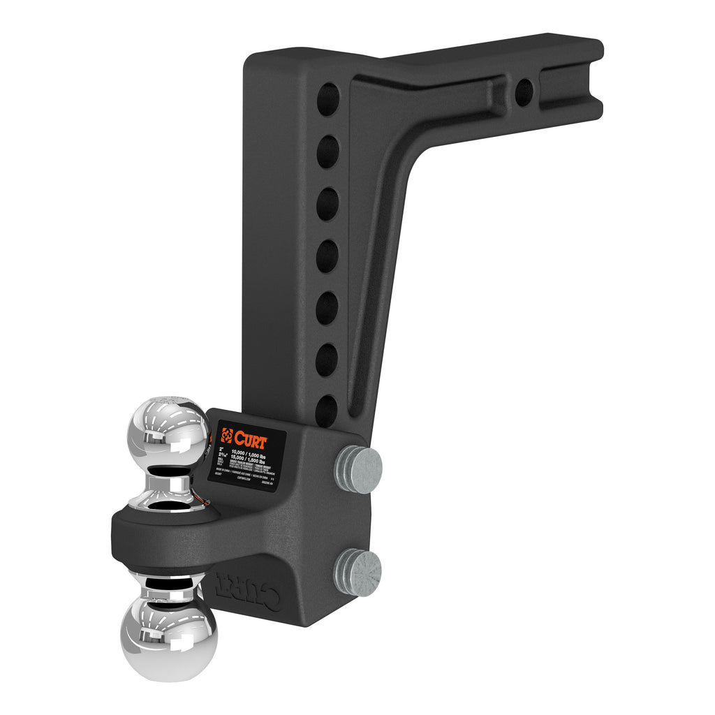 Deep-Drop Adjustable Trailer Hitch Ball Mount With Dual Ball 2" Shank 15K