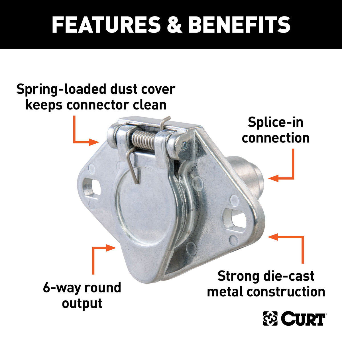 CURT 58090 Vehicle-Side 6-Pin Round Trailer Wiring Harness Socket ...