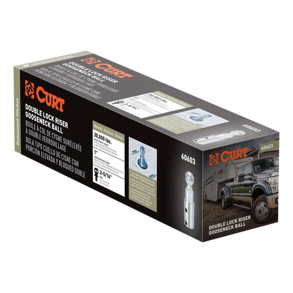 Double Lock 2-5/16" Riser Gooseneck Ball (1" Rise For Bed Liner)