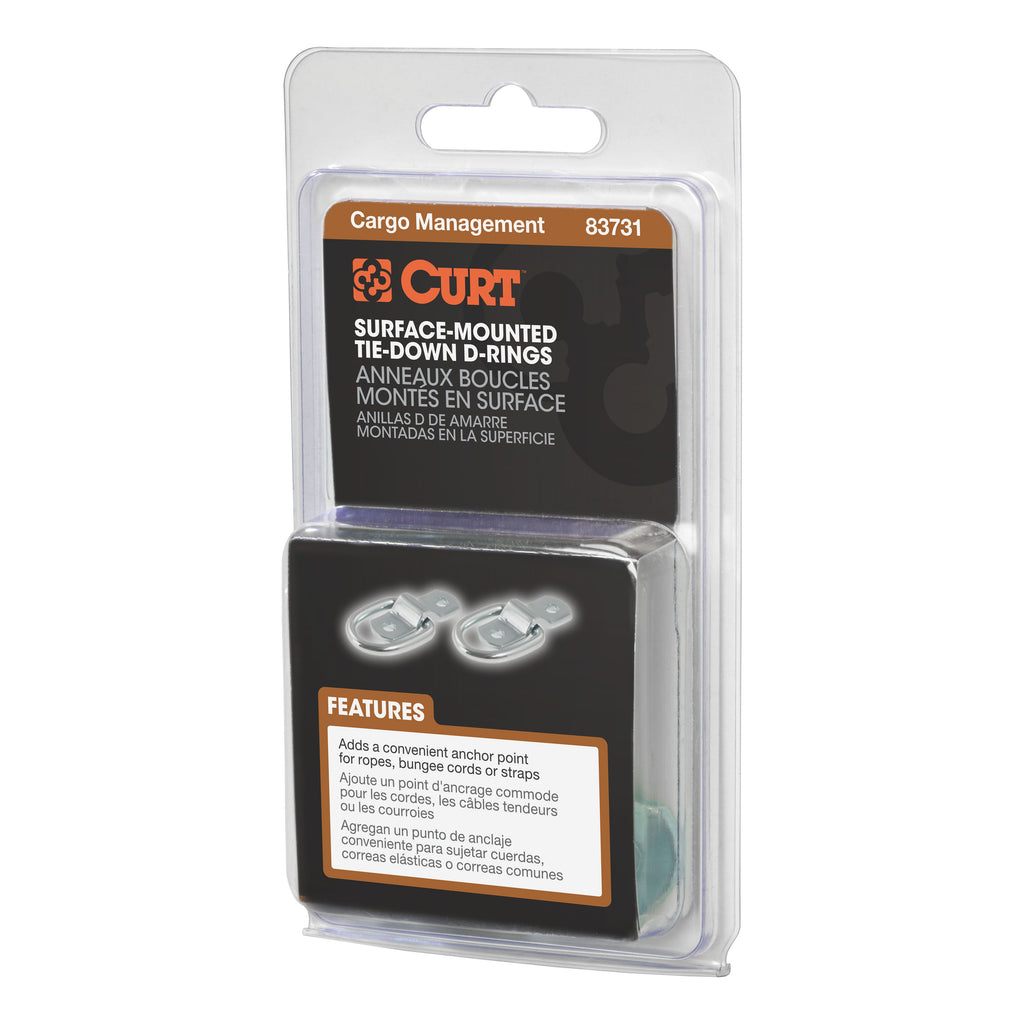 1" X 1-1/4" Surface-Mounted Tie-Down D-Rings (1200 Lbs Clear Zinc 2-Pack)