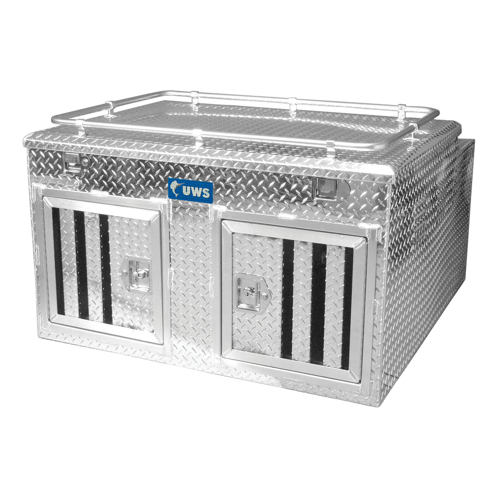 Bright Aluminum 48" X 48" Double-Door Dog Box With Full Enclosure & Storage