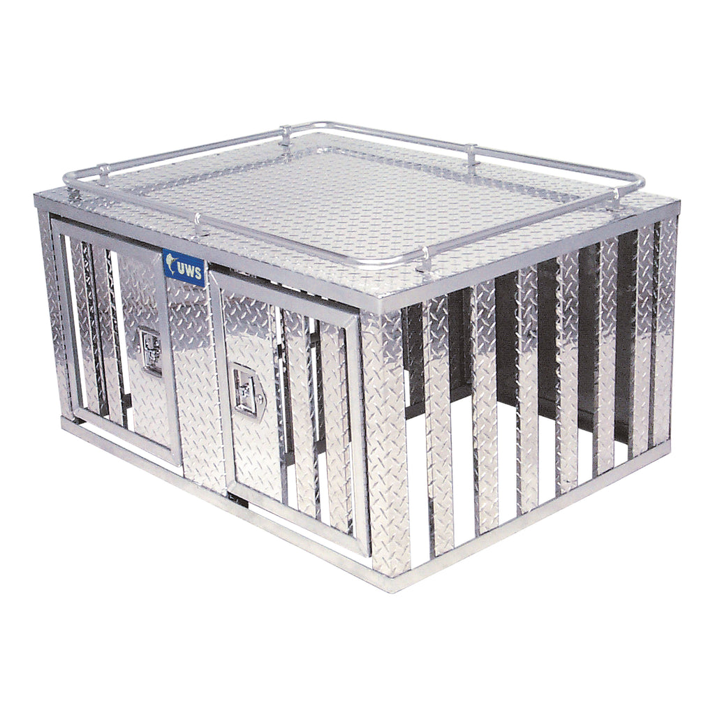 Bright Aluminum 48" X 48" Double-Door Dog Box With Divider
