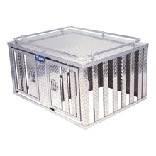 Load image into Gallery viewer, Bright Aluminum 48" X 48" Double-Door Dog Box With Divider