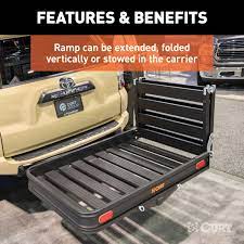 50" X 30" BLACK ALUMINUM HITCH CARGO CARRIER WITH RAMP (FOLDING 2" SHANK) #18112
